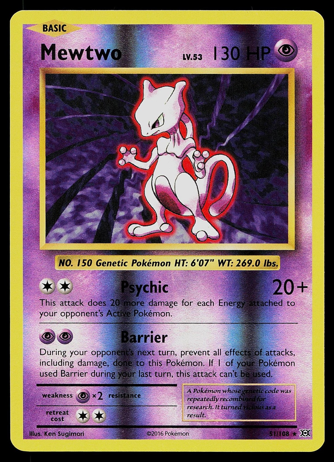 Pokemon Card - Mewtwo Evolutions 51/108 Reverse Holo Rare 2016