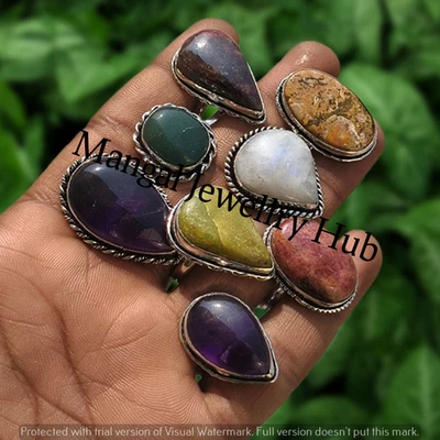 Lot bijoux bagues plaquées argent sterling 925 améthyste et pierres précieuse... - Photo 1/4