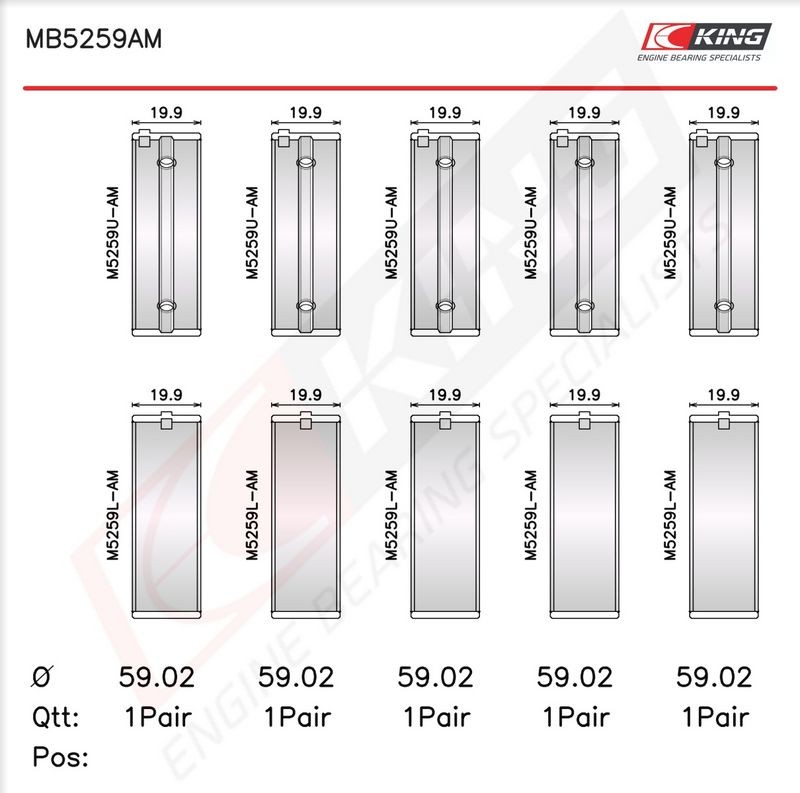 KING MB5259AM0.5 Crankshaft Bearing Shell Set Fits Honda SMX Element Elysion
