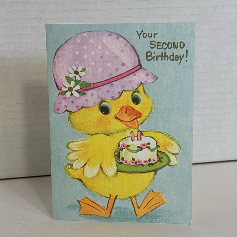 Vintage Buzza Card Co. Second Birthday Card Duck Cute 1960, 1970 Turning 2! New!