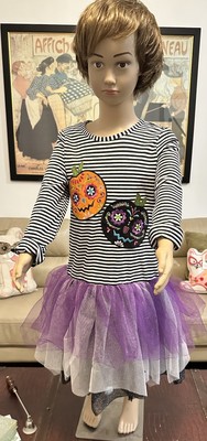 Emily Rose Girls Striped Sugar Skull Pumpkin Tulle Tutu Halloween Dress Size 8