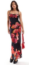 ASOS DESIGN Peekaboo Mesh Midaxi Dress in Oversized Floral Print Size 4