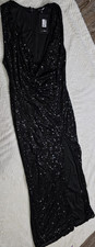 Nova Fasion  Black Sequin Sleeveless Cowl Neck Evening Dress Long Size 12