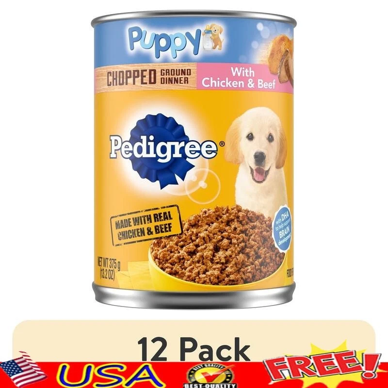 Canned Puppy Food 12 Pack Chicken Beef Chopped Ground Dinner Nutritional Formula
