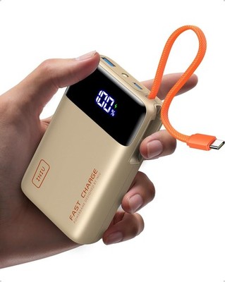 INIU 45W Power Bank 20000mAh   Ultra Klein mit integr. USB-C Kabel Beige Neu&OVP