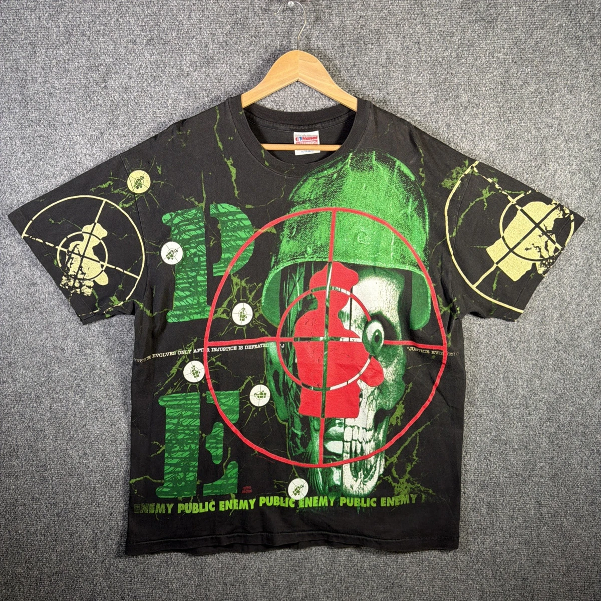 Vintage Public Enemy Shirt Mens XL Black 90s AOP Skull Rare Grail
