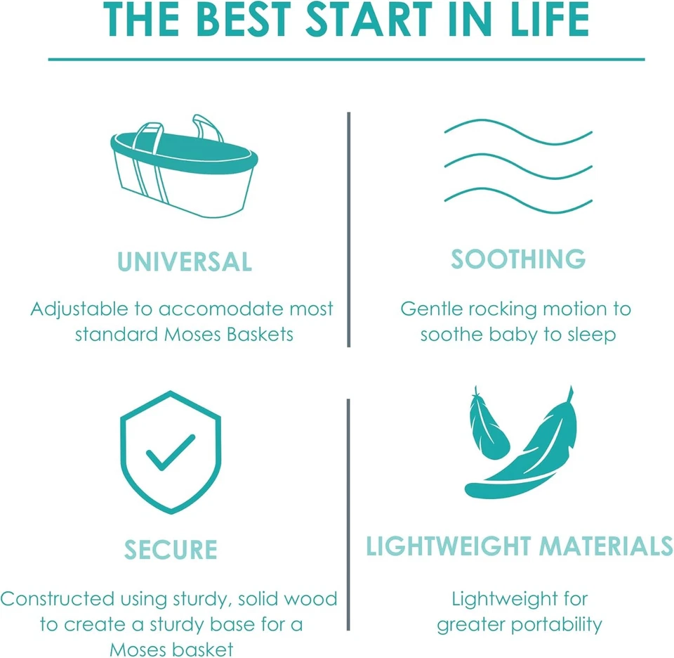 Clair de Lune Wooden Standard Rocking Moses Basket Basket, Natural  - Image 4 of 4