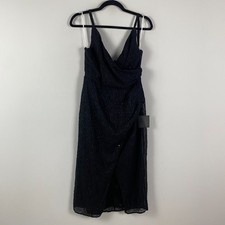 Lulus Total Temptation Black Textured Faux-Wrap Midi Dress Size L Embellished