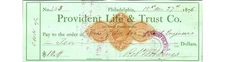 Provident Life Trust Check 1876 Phila ASCE Robert Haines PA Bank Document