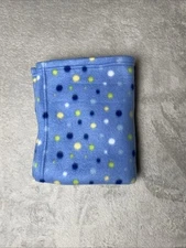 Step by Step Polka Dot Baby Blanket Blue Green Yellow White Circles Fleece Lovey