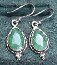 Green Emerald Sterling Silver Dangling Drop Earrings