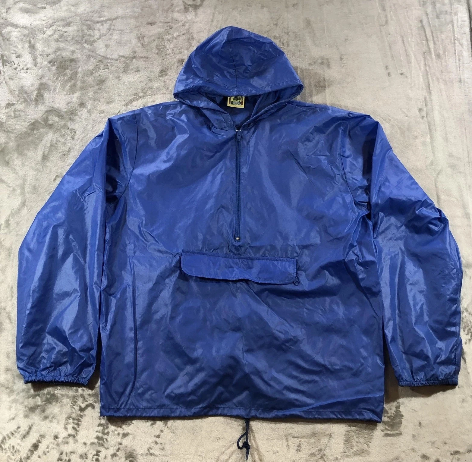 Vintage Weeds Jacket Mens Large Blue Nylon Hooded Waterproof Pullover Anorak 80s