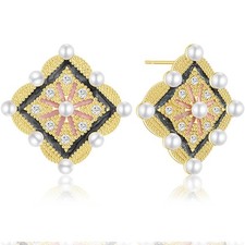 Bohemian Lightweight Crystal Enamel Flower Geometry Square Stud Earrings Sparkly