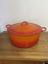 Vintage Le Creuset Size K Dutch Oven Orange Flame Approx 35cm Very Large Heavy