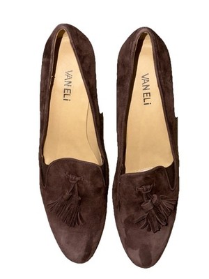 Vaneli Chocolate Brown Suede Heeled Loafers Size 11 Narrow