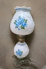 Vintage Table Hurricane Lamp Milk Glass Blue Roses Works 22"x15"