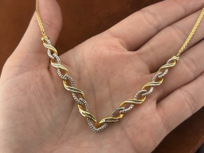 Gold Vermeil Over Sterling Silver 18  Genuine Diamond V Necklace Stationary SUN
