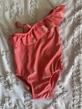 Old Navy Coral Pink Girls One-Piece Swimsuit with Metallic Pineapple