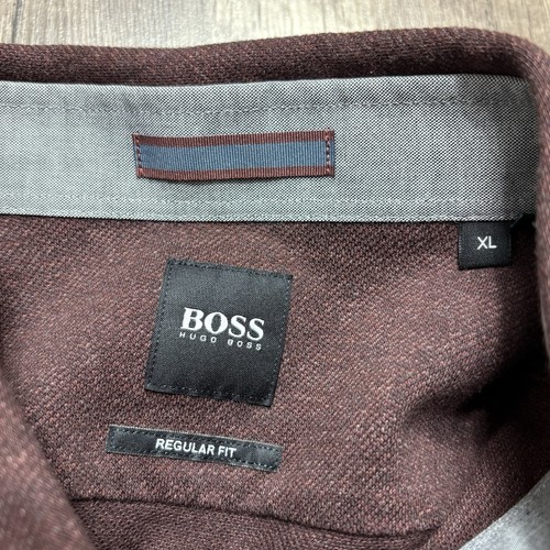 Hugo Boss Shirt Mens Extra Large Regular Burgundy Woven Knit Stretch Button Up - Picture 5 of 8