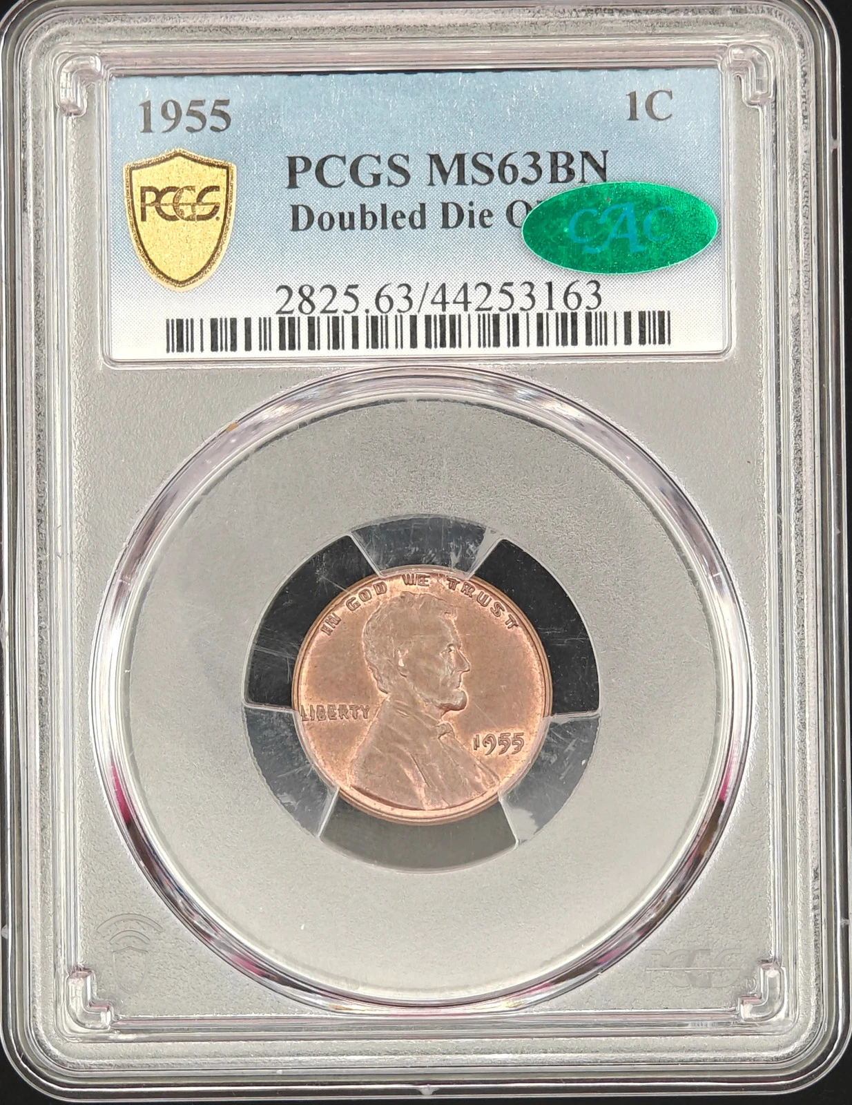 1955 Lincoln Cent (Doubled Die Obverse) MS-63 PCGS CAC (Brown)