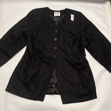 NWT Old Navy Collarless Fitted Long Line Blazer Linen Blend Black Size X-Large