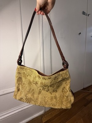 Campomaggi Gold Brown Floral Shoulder Bag Leather Strap