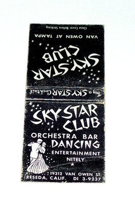 RARE Vintage Sky Star Club Matchbook Cover Reseda California CA Cocktail Bar