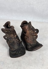 Antique Victorian Baby Toddler Doll Leather Pair Of Shoes Boots Estate