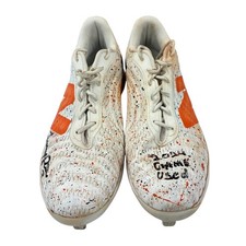 JEREMY PENA SIGNED 2024 SEASON GAME USED ASTROS WORN BASEBALL CLEATS WHITEORANGE
