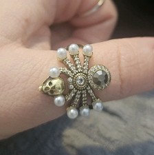 Alexander Mcqueen Spider Skully Pearl Gold Ring 7