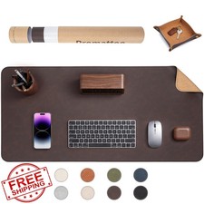 Faux Leather Desk Mat and Tray Set, Full Coverage Office Pad