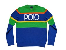 Polo Ralph Lauren Logo Striped Boys Cotton Sweater Sz XL 18-20 TG/EG