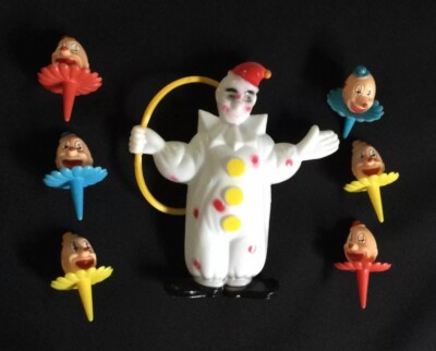 Vintage Plastic Blow Mold Clown with Hoop Clown Head Cake Toppers