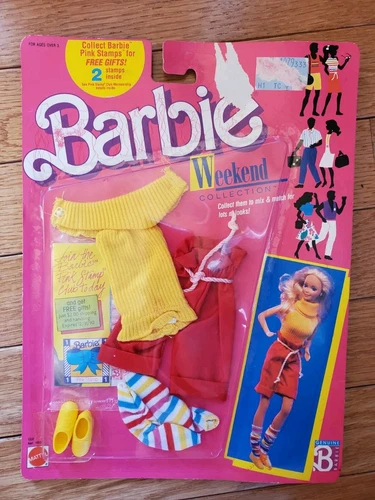 VTG 1988 Barbie Weekend Collection #1532 Red Shorts Yellow Top Outfit Stamp Club
