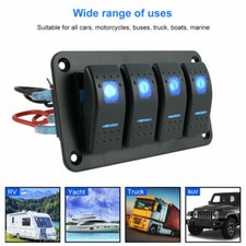 4 Gang Blue Led Toggle Rocker Switch Panel Breakers Car Marine Boat Rv 12v