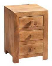 Contemporary Handmade Solid Light Mango Wood 3 Drawer Bedside Cabinet in Natural