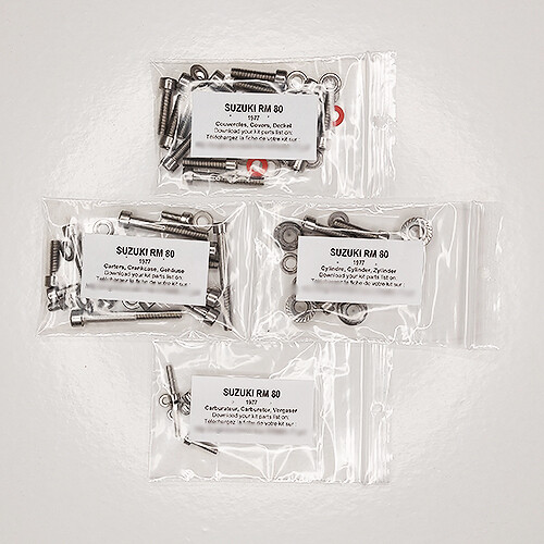 Kit vis inox RM 80 1977 Suzuki boulonnerie moteur haute résistance