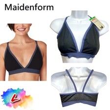 NWT Maidenform L Naturally Soft Triangle Bralette DMSSTB Black Classic Sky