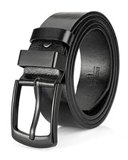 Leather Belt for Men, Mens Casual Belts for Jeans 1.4" M waist 32"-35" Black