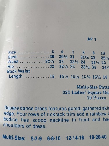 Vtg Authentic Patterns Inc. Square Dance Dress #323 Uncut Size 5-7-9 - Picture 4 of 7