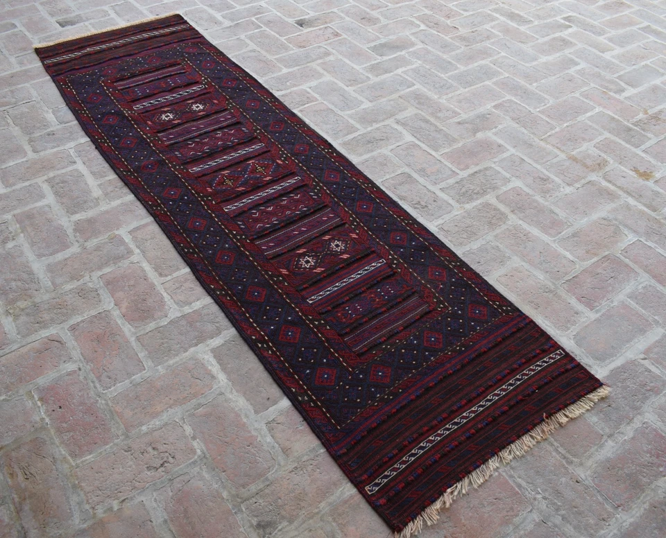 2x7 Vintage Handmade Runner Kilim Rug Afghan Oriental Antique Hallway Wool Kilim - Image 2 of 4