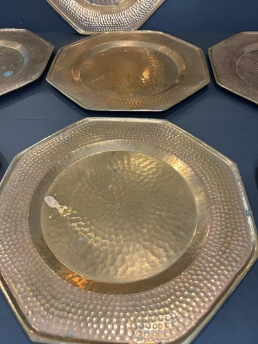 Vintage Hammered Copper Charger Octagonal Plates Set Of 7 - Picture 10 of 22