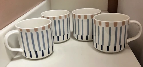 Kate Spade Lenox Brook Lane Porcelain Mug Set of 4 New Blue & Pink Stripes 10oz