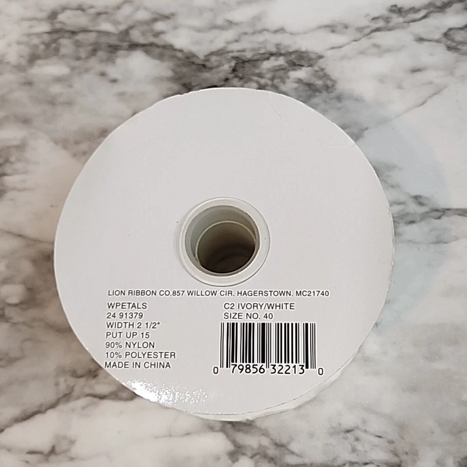 Lion Ribbon Company C2 Ivory/White 2 1/2" Wide Ribbon NOS Sealed Size 40 Floral - Image 3 of 4