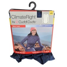Cuddl Duds ClimateRight Plush Warmth Blue Long Sleeve Mock Neck Layer L/G New