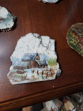 Hand Painted Stone Slab Painting Miniature Country Scene