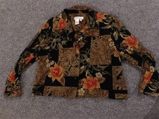 Coldwater creek Womens Jacket PS Petites Brown Floral Button shoulder pads