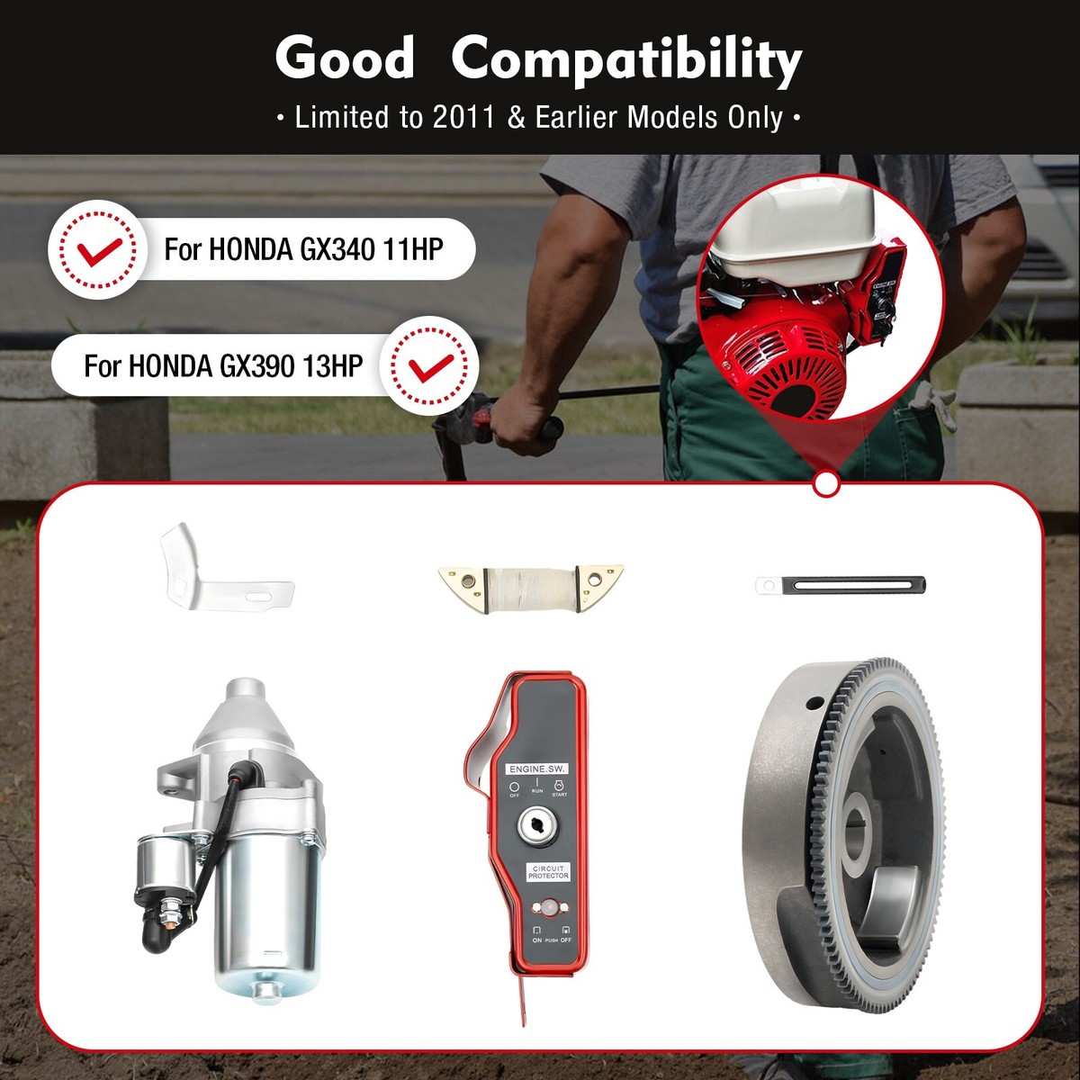 ELECTRIC START KIT STARTER MOTOR INGNITION FLYWHEEL SWITCH