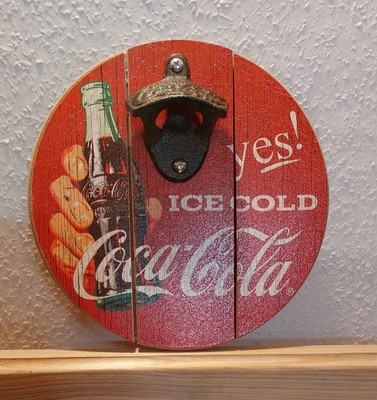 Coca-Cola oder Corona Extra Holzschild Flaschenöffner 20 cm Durchmesser Cool