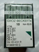 100 Groz-Beckert Sewing Needles Machine Industrial DBX1, DBX257, 16X231, 16X257